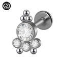 G23 titanium labret piercing with silver cluster of clear gems and metal beads - G23 Titanium 1.2*6mm / Style 13-White Zirconia