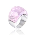 Polierter Edelstahlring in Silber mit einem mehrfachen hellrosa Kristallstein - US 7 / Rosa (Silbernes Band) (KR31898-K)