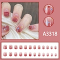 Summer nail set with 24 pieces of gradient pink and burgundy stars wave pattern patches - A3318 [Glue Type]