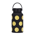 650ml matte black vacuum insulated water bottle with yellow smiley face print - Black Smiley Print