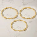 Three-piece set of elegant gold beaded bracelets on white marble background - Minimalist Gold Beads Stack (JS-S24071301A)