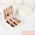 White PU leather portable jewelry travel box with zipper closure and compact 10cm size - Basic Style / White