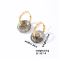 Detail view of 3.0cm stainless steel gold earrings with marble donut pendants - Gold with Gray-White Marble Texture (1187-4)