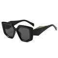 Chic black oversized polygonal sunglasses with geometric textured temples and dark lenses - Black Frame Black Grey Lens