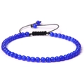 Blue cat-eye stone bead bracelet with adjustable black braided rope for women - Blue Cat's Eye Stone