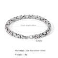 Punk style silver 316L stainless steel chain bracelet with 20cm length and 5mm width - Length 20cm Width 5mm / All Silver