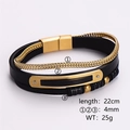 Mehrlagiges Herren-Lederarmband in Schwarz mit goldenen Metallakzenten und Magnetverschluss - Goldene geflochtene Kette Lederkombination (Stil 1)