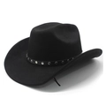 Klassieke zwarte suède western cowboyhoed met riem met studs op witte achtergrond - M(56-58cm) / Zwart (Suèda)