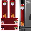 Christmas 4-piece red burlap appliance handle covers featuring Santa and reindeer designs - Style A Red Burlap Big Head 4-Piece Set