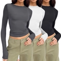 Three-pack slim fit long sleeve T-shirts in dark grey, white and black for women - XS / Tops / 3-Pack / Dark Gray Combination