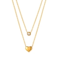 Collar de doble capa en acero inoxidable dorado con colgante de corazón y circonio - Dorado