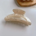 Pince à cheveux élégante en acétate marbré crème avec un design en forme de lune - Grand 10.5cm / Blanc