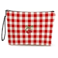 Beauty case portatile a quadretti rossi con stampa di ciliegie e chiusura lampo - 17*25cm / Gingham Rosso Bianco Ciliegia