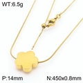 Golden clover pendant on snake chain necklace with adjustable sliding buckle - Gold Necklace (KN290499-Z)