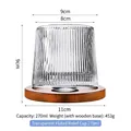 Striped 270ml transparent whiskey glass with a round solid wood rotating base - Transparent Stripe Pattern with Wooden Base