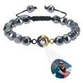 Bracelet de projection photo avec perles d'hématite facettées et cordon ajustable - Hématite Magnétique - Bracelet Personnalisé