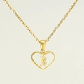 Gouden hartketting met witte schelpinleg en een gouden letter B hanger sieraad - Letter B