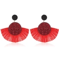 Fashion bohemian red fringe tassel earrings with colorful sparkling rhinestones - Red