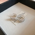 Silver twisted C-shape hoop earrings with center beads in a premium jewelry gift box - 53# Silver Twist Woven Bead C-shape Silver Earring Post