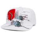 Ricamo dettagliato con gru e sole rosso su un cappello bianco in stile cinese classico - Regolabile / Bianco