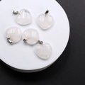 Set of five heart-shaped white translucent gemstone pendants with silver metal clasps - White Crystal