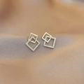 Elegant geometric interlocking square stud earrings with gold finish and sparkling zircons - 43# Micro-pave Square Studs