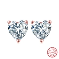Elegant 925 sterling silver heart-shaped stud earrings in rose gold with zircon stones - APE59-P-Rose Gold Heart 3-Prong