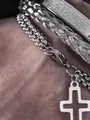 3-piece set of men's silver stainless steel bracelets with cross and engraved tags - Chain Cross Pendant Steel Color Set