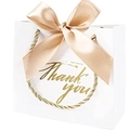 Medium white European wedding gift bag with gold Thank You text and ribbon handle - 14*6*12cm / White