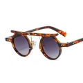 Retro round tortoise shell sunglasses with star rivet flat top bar and grey lenses - Tortoise Frame Gradient Grey Lens