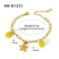 Golden chain bracelet with yellow grape charms and seahorse starfish shell pendants - Grape Charm Starfish Bracelet (NB-B1231)