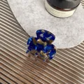 Mini acetate claw clip with blue and gold marble texture for sweet and stylish hair styling - 3.5cm / Obsidian Blue