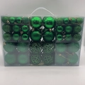 Mixed finish green Christmas ball ornaments with glitter and hollow designs in a gift box - 100pcs Pack / Green