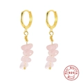 S925 Sterling Silver drop earrings with pink irregular stones and gold-plated hoops - Gold - Rose Quartz
