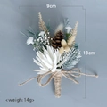 Dried flower boutonniere with pine cones and rabbit tail grass on grey background - Style 2 Boutonnière