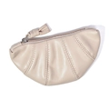 Monedero croissant beige elegante con acolchado plisado y cremallera para mujer - Blanco