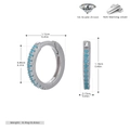 Detailed size chart of S925 sterling silver huggie earrings with blue round stones - 925 Silver Plated White Gold - Turquoise