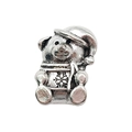 Ciondolo orsetto d'argento con cappello e sciarpa natalizi per bracciali fai-da-te - Orsetto con Cappello di Natale 10x14mm