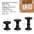 Set of three matte black Roman column glass candle holders in different heights - Set of 3 / Matte Black Set