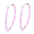 Pink enamel silver hoop earrings with micro-set cubic zirconia for women - Silver Pink