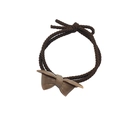 Detail of coffee brown scrunchie with woven rope and solid color bow decoration - Hair Tie / Coffee Bowknot