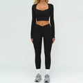 Set yoga 2 pezzi nero da donna con crop top a cuore e leggings con vita a V incrociata - Taglia S / Top E Pantaloni / Top e Pantaloni / Nero premium