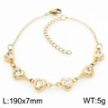 Gold stainless steel heart bracelet with clear zircons, size 190x7mm, weighing 5g - Gold/Clear (KB183078)