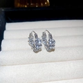 U-shaped wheat ear earrings in silver finish with sparkling marquise-cut crystals - Hoop Style (HE18063) / Silver
