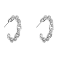 Detail of silver C-shape chain earrings with sparkling cubic zirconia inlay in link design - Silver Flower Stud Earrings 1 Pair