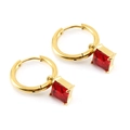 Boucles d'oreilles en acier inoxydable doré avec pendentif zircon rouge carré - Carré - Rouge