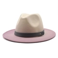 Classic two-tone wool fedora hat with almond crown, pink brim and leather band - M (56-58cm) / Gradient Light Purple