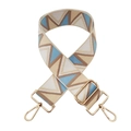 Close-up of thick canvas bag strap with blue and brown geometric wave jacquard patterns - 3 Cream White Khaki