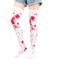 White over knee socks with red blood splatters for Halloween and cosplay costume party - One Size / Blood Stain
