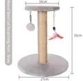 Gray sisal scratching post for cats with plush ball and feather toy attachment - Round Stool Style / Gray